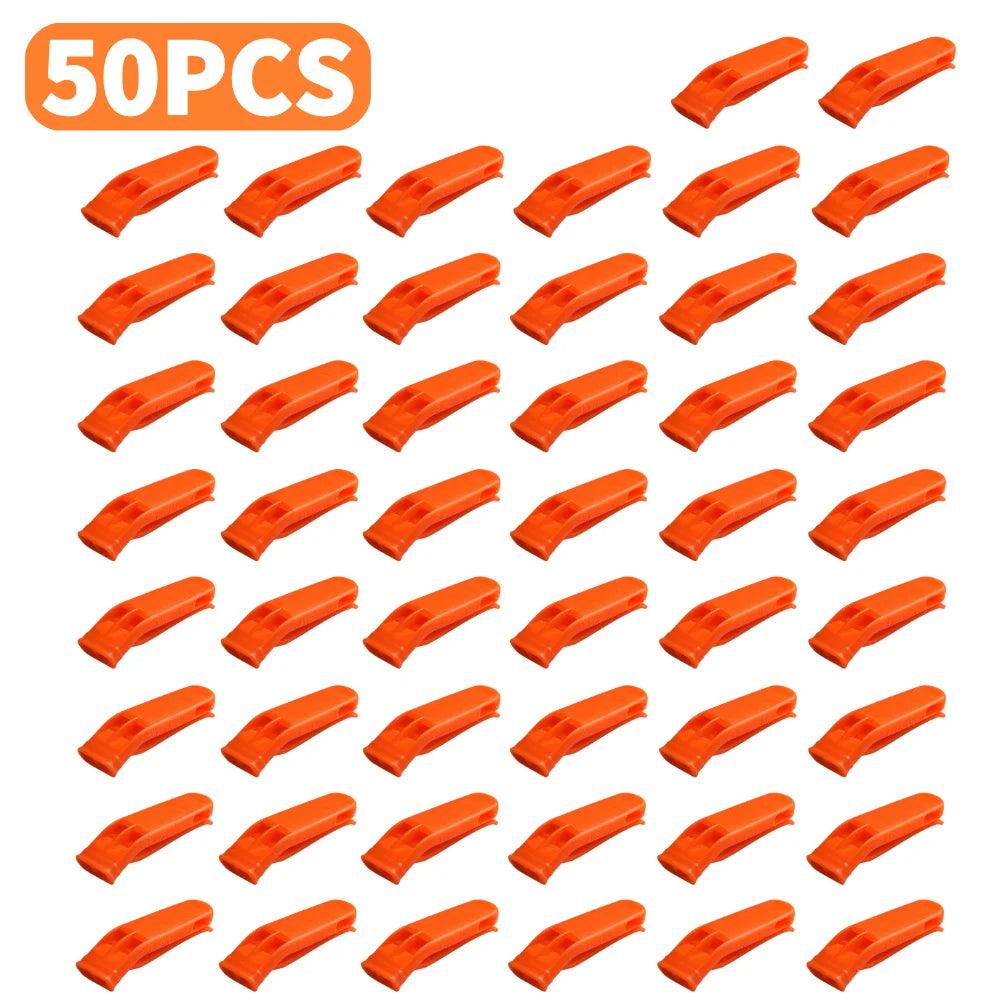 1-50pcs Sports Whistle Multifunction Outdoor Emergency Whistle Double Pipe Rescue Whistle Plastic for Camping Hiking