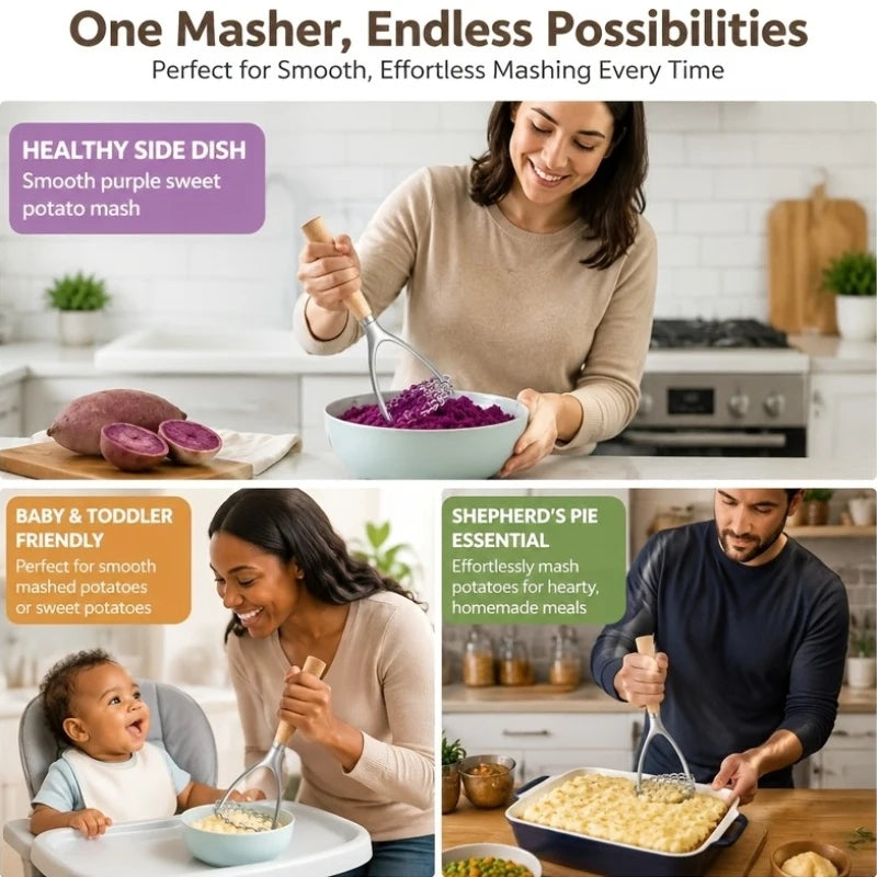 New Thickened 304 Stainless Steel Potato Masher for Food Making and Crushing Small Tool