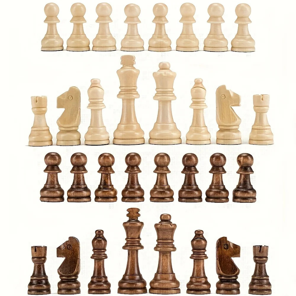 Premium 32pcs Large Wooden Chess Set - Smooth Finish, Classic Design, for Board Games & Tabletop Fun- Beige & Dark Brown