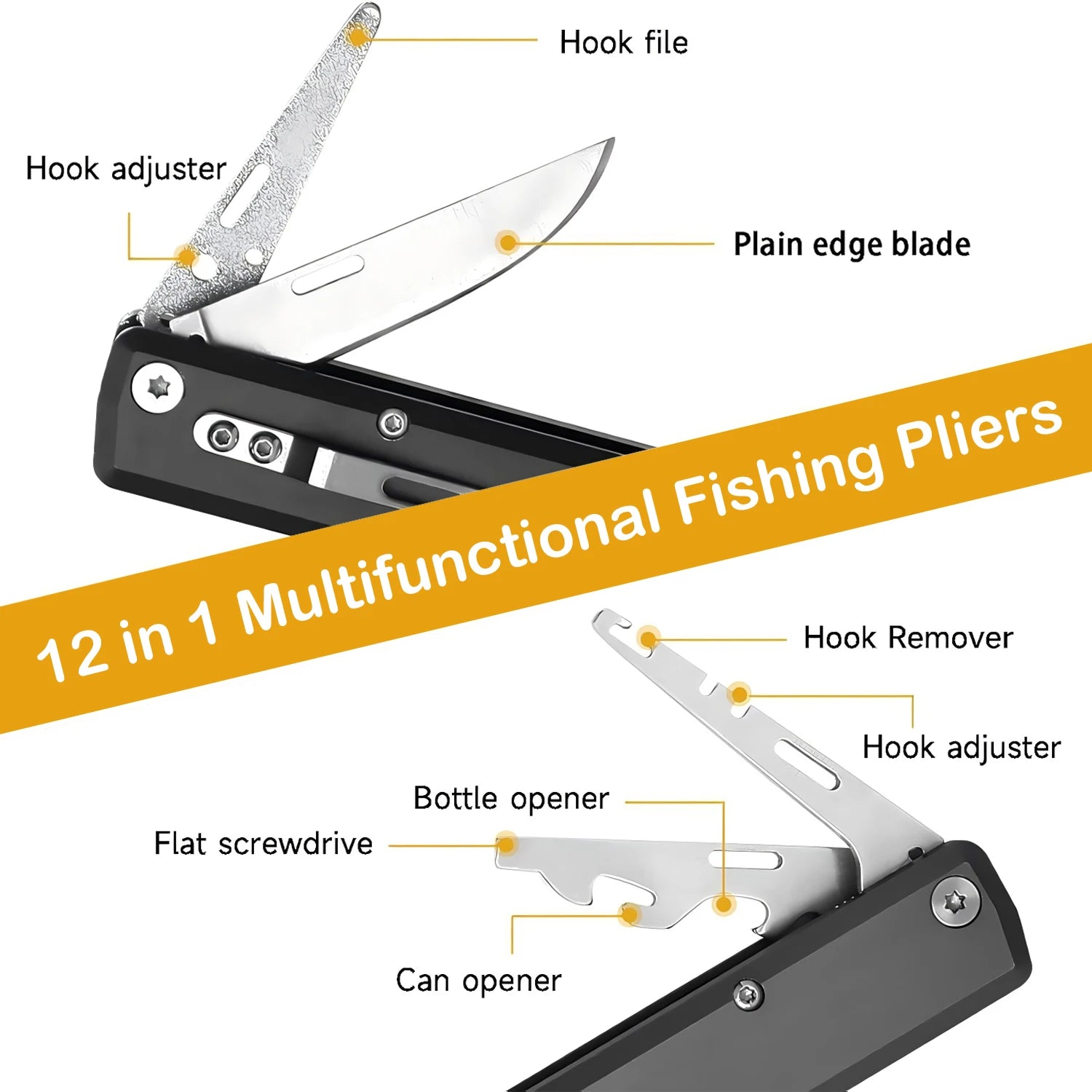 12-in-1 Multi-Functional Fishing Pliers, EDC Pocket Knife, Fish Lip Clamp, Multi-Tool Pliers, Survival and Camping Equipment