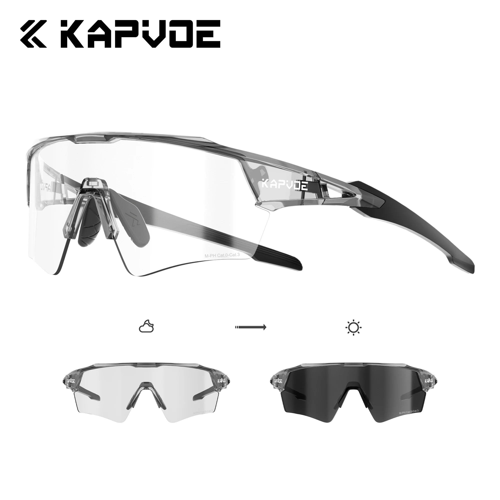 Kapvoe Hot Shadowless Photochromic Cycling Glasses Lighteight UV400 Sunglasses Men Women Bike MTB Eyewear Riding Outdoor Running
