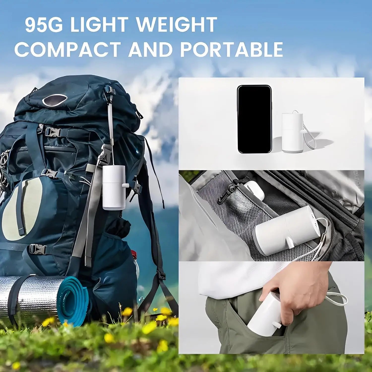 Tiny Portable Ultra-Mini Mattress Air Pump Camping SOS Lamp Rechargeable for Pool Float Air Bed Swimming Ring Vacuum Storage Bag