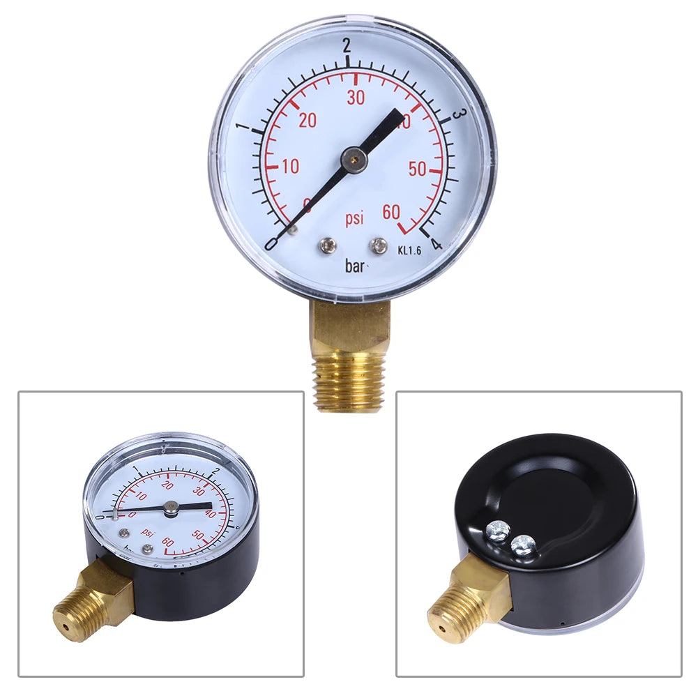 50mm 0-60 PSI Pool Filter Pressure Gauge 1/4 NPT Bottom Mount Spa/Pool/Aquarium Water Pressure Gauge Manometer