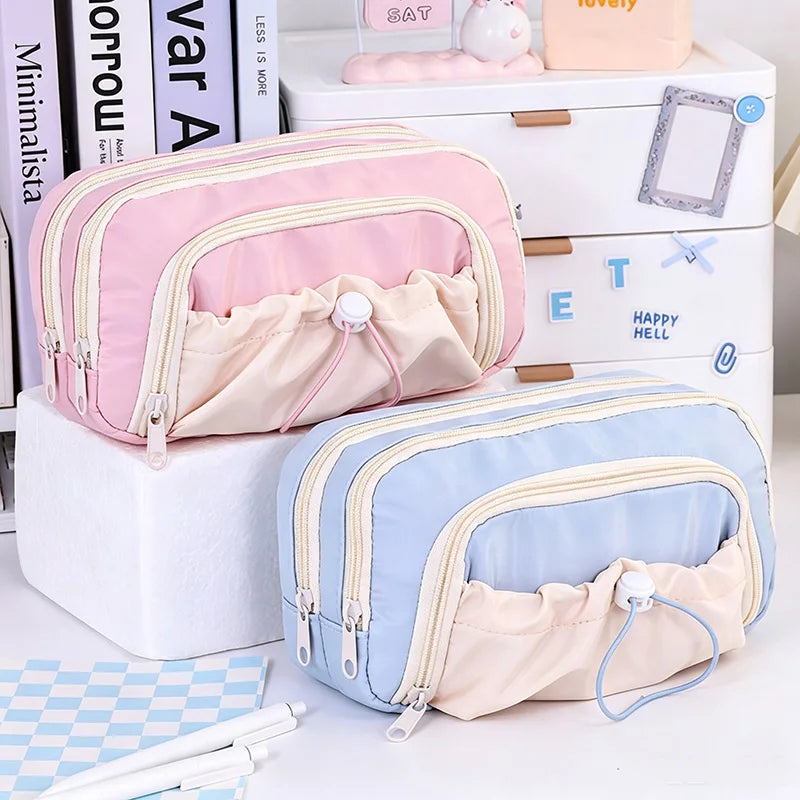 INS Pencil Case Large Capacity Pen Bag Cute Stationery Case Makeup Pouch Back to School Pink Pencil Case with Mesh Pocket 필통