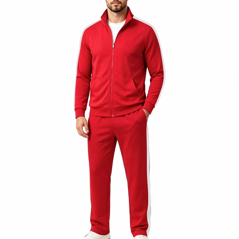 Men's two-piece loose casual commuting simple zip-up stand collar jacket and sweatshirt set, breathable and not stuffy