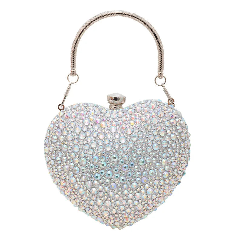 2024 New Heart Luxury Evening Dinner Clutch Bag Water Droplet Diamond Wedding Party Handbag Love Chain Underarm Crossbody Bag