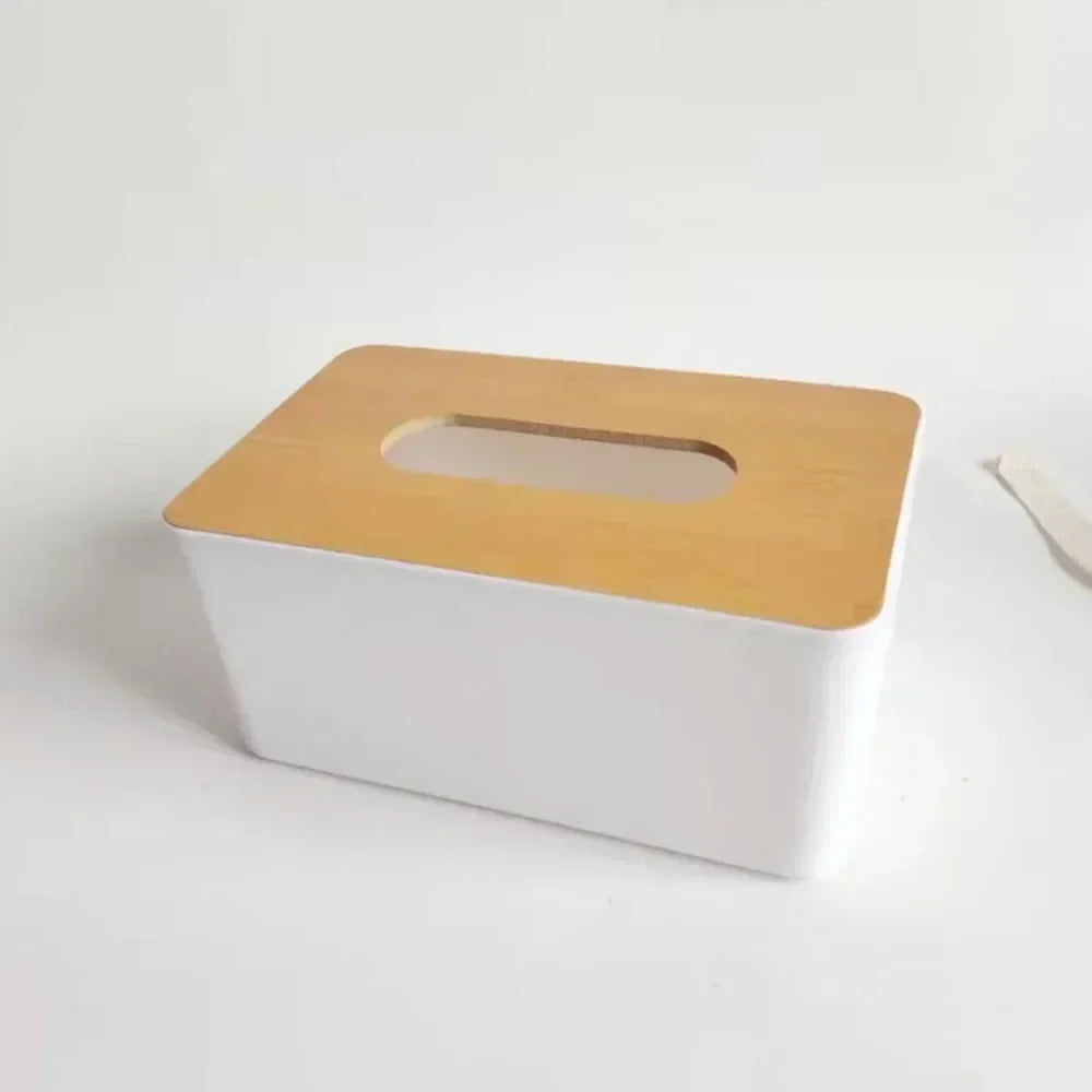 1PC Plastic Tissue Box Wooden Lid Round/Square Napkin Holder Container Wet Tissue Paper Dispenser Case Modern Home Car Organizer