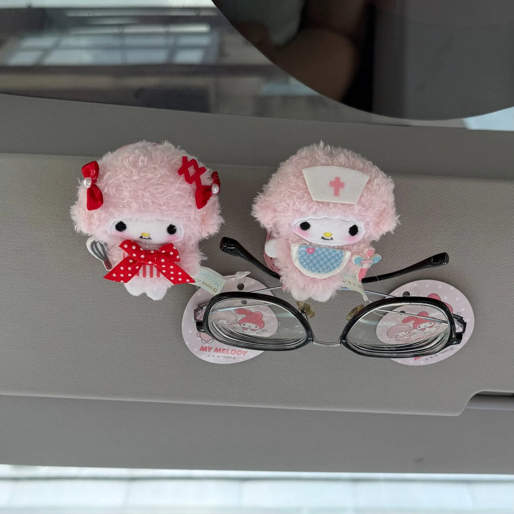 Sanrio Melody Car Auto Sun Visor Glasses Box Sunglasses Clip Card Ticket Holder Fastener Pen Case Eyeglasses Clips Accessories