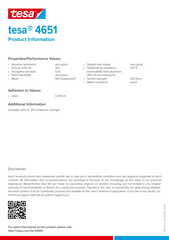 TESA 4651 40mm x 50m (Black) Robust Tape with Excellent Abrasion Resistance