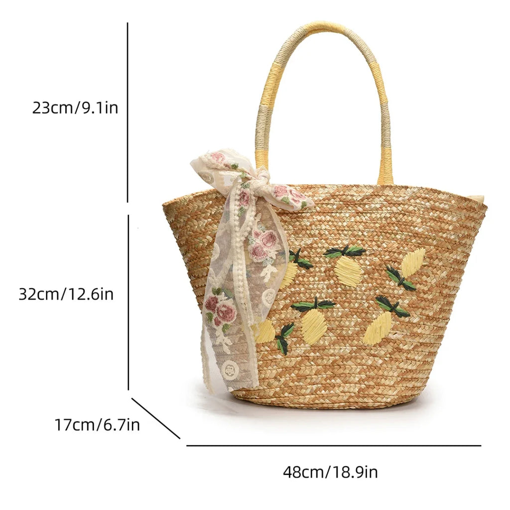 Large Capacity Beach Shoulder Bag Designer Embroidery Handbag Summer Handmade Rattan Bag Fashion Basket Straw Shopping Bag