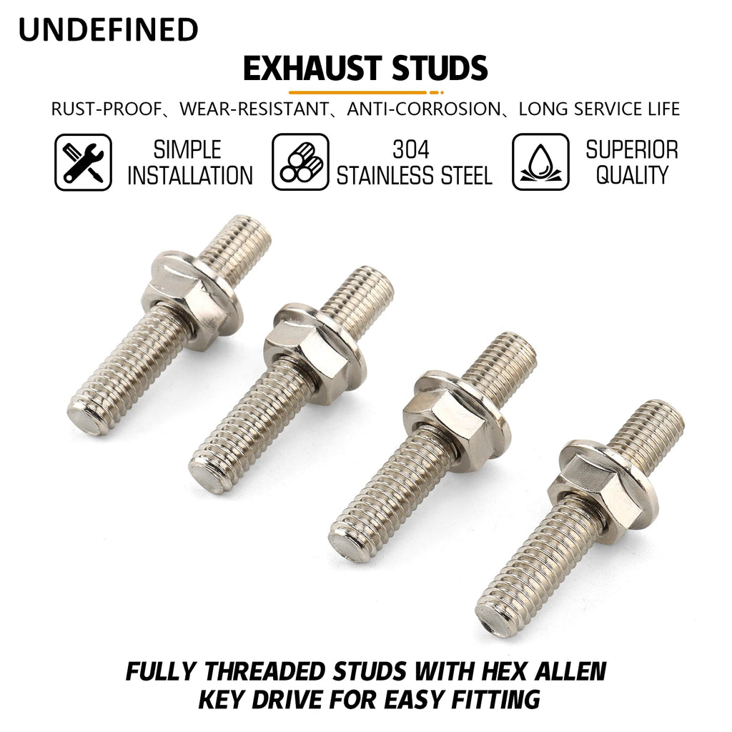 Exhaust Port Studs & Nuts Pipe Butt Screws Both-Ends Screw-In Bolts for Big Twin 84-23 Sportster XL 1200 883 1986-2023
