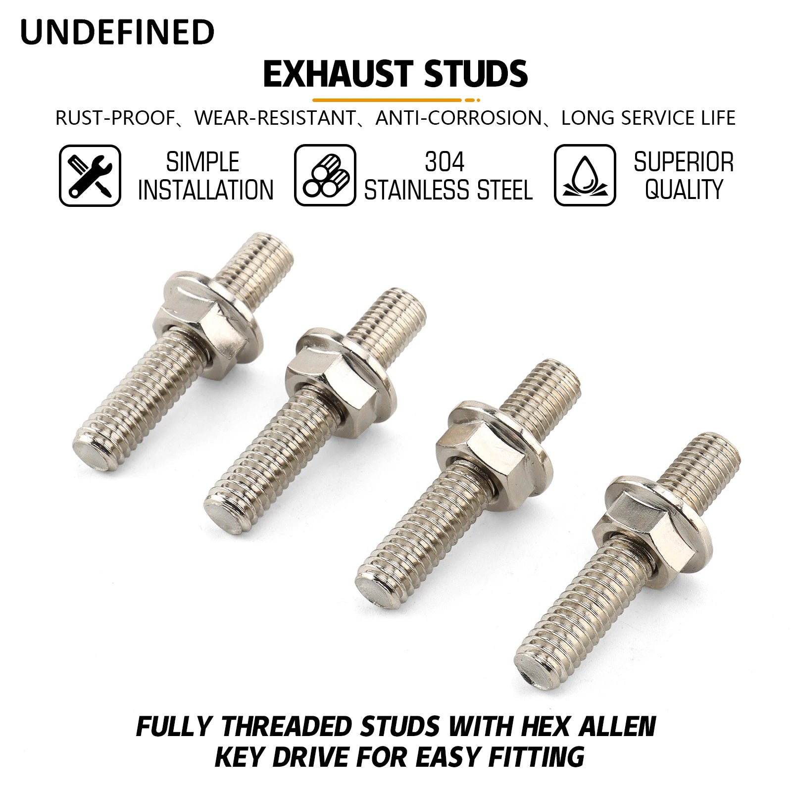 Exhaust Port Studs & Nuts Pipe Butt Screws Both-Ends Screw-In Bolts for Big Twin 84-23 Sportster XL 1200 883 1986-2023