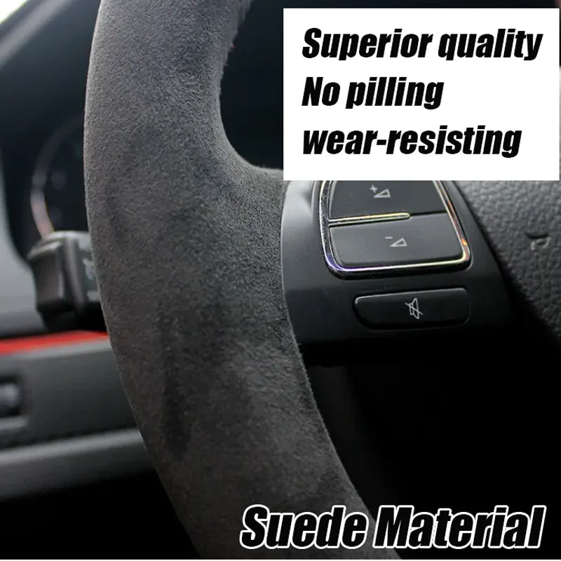 Black Suede Red Marker No-slip Steering Wheel Cover for SEAT Leon IV Ateca Tarraco 2020-2022 Ibiza 6F Arona 2021 Leather Braid