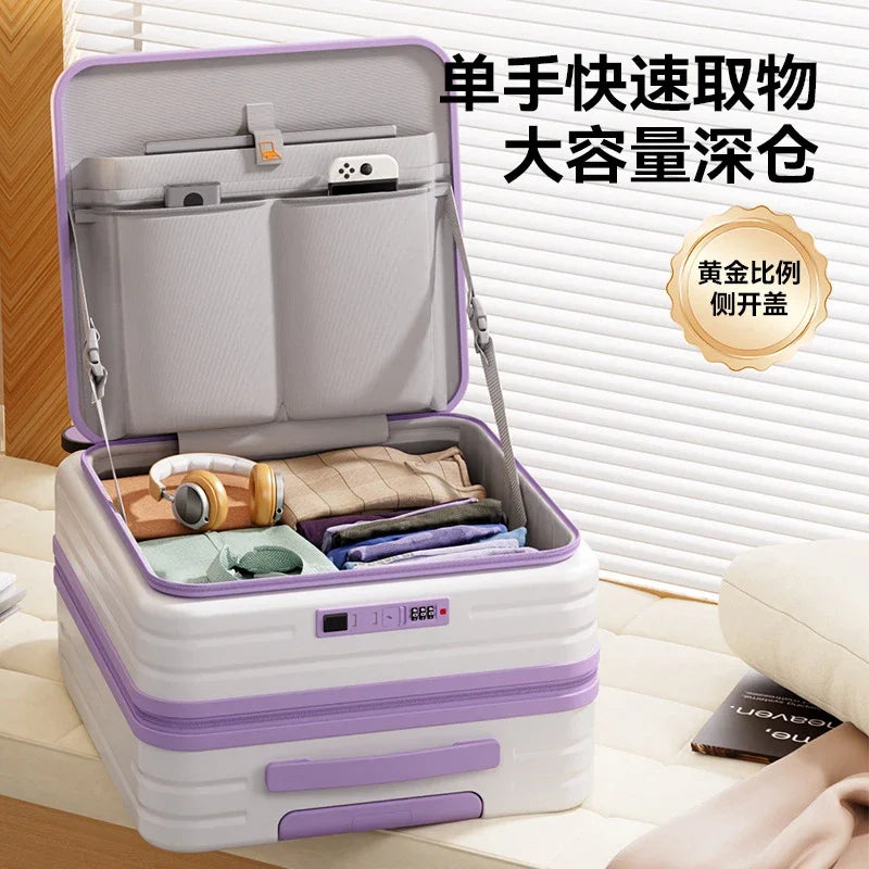 Front Opening Luggage 18 20 Inch Carry On Suitcase Lightweight Spinner Wheels Mini Travel Trolley Case with Laptop Compartment