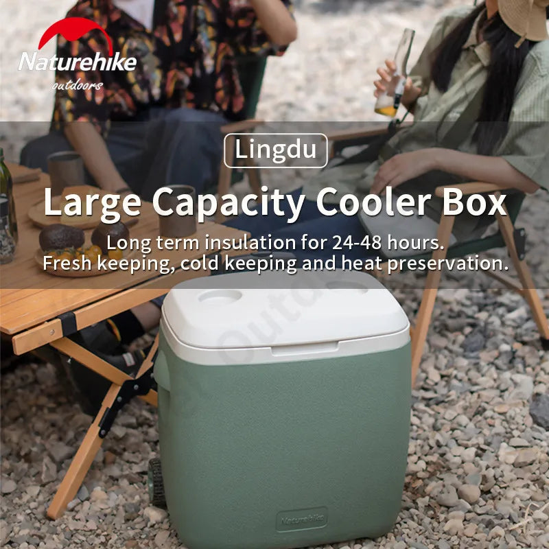 Naturehike 38L Cooler Box PP Storage Pull Roller Outdoor Picnic Camping 24-48h Keeping Food Fresh Portable Large Capacity Cooler