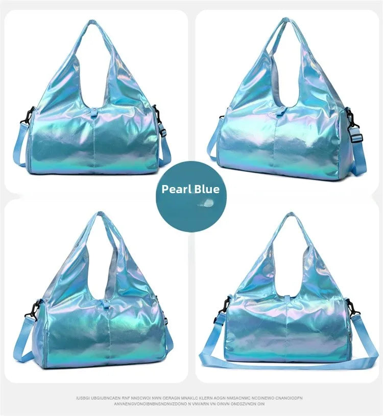 Glossy Fitness Bag Women's Large Capacity Lightweight Fashionable Handheld Yoga Training Waterproof Bag Sport Travel Bag