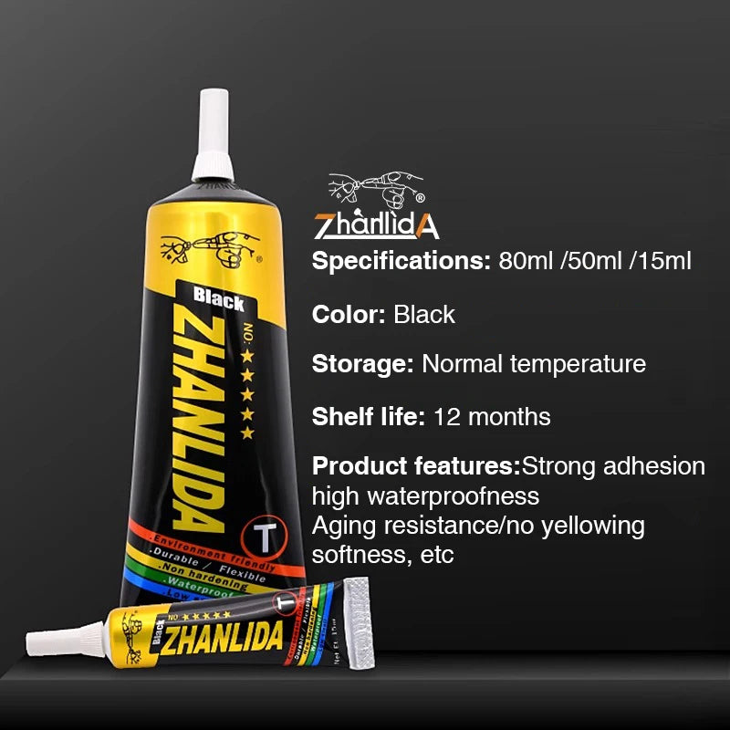 15/50/80ML Zhanlida T Black Super Glue Cell Phone Repair Adhesive Soft Glue For Mobile Phone Laptop Tablet Display Screen