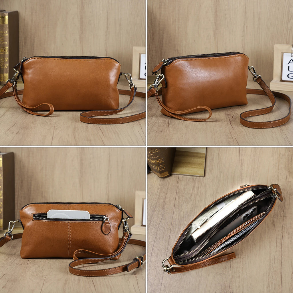 CONTACT'S Genuine Leather Sling Shoulder Bags for Women Brand Fashion Female Bags Handbags Clutch Bags Phone Pockets Wallets