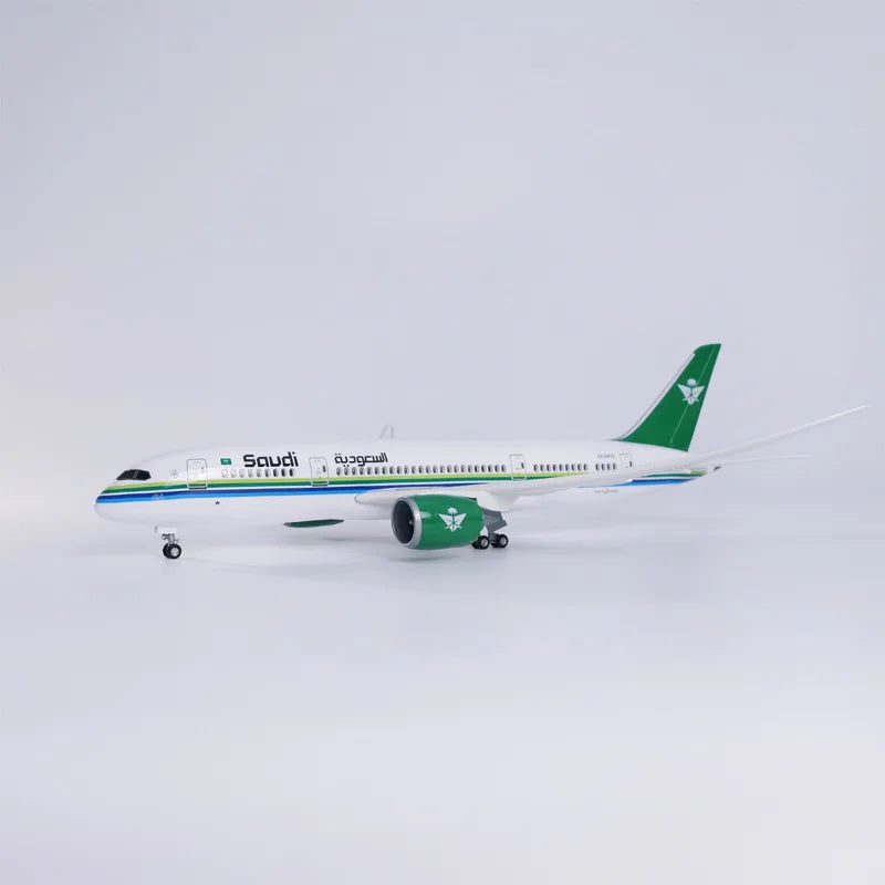 New 47CM Saudi Arabia B787 Airline Toy Planes Scale With Light &Wheel Base Resin Diecast Model Collection Gifts