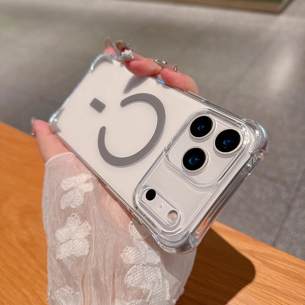 Trendy INS Clear Magnetic Charging PC Case For IPhone 17 Air 16 15 14 Plus 13 12 Pro Max Four-Coner Airbag Shockproof Hard Cover