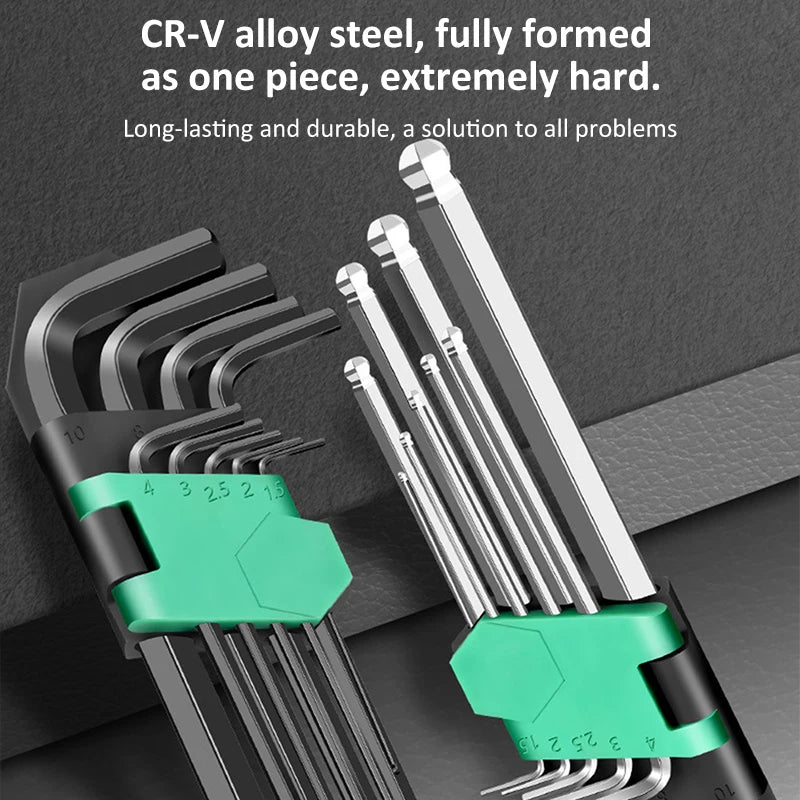 9Pcs Hex Wrench Set L Type Allen Key Set 1.5-10MM Hexagon Flat Ball Torx Star Head Spanner Screwdriver Set Household Hand Tools