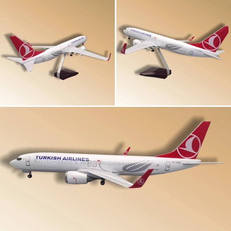 1:85 Scale Turkish Airlines Boeing 737 Model 47cm Die-Cast Resin with Lights and Moving Wheels Aviation Collectible
