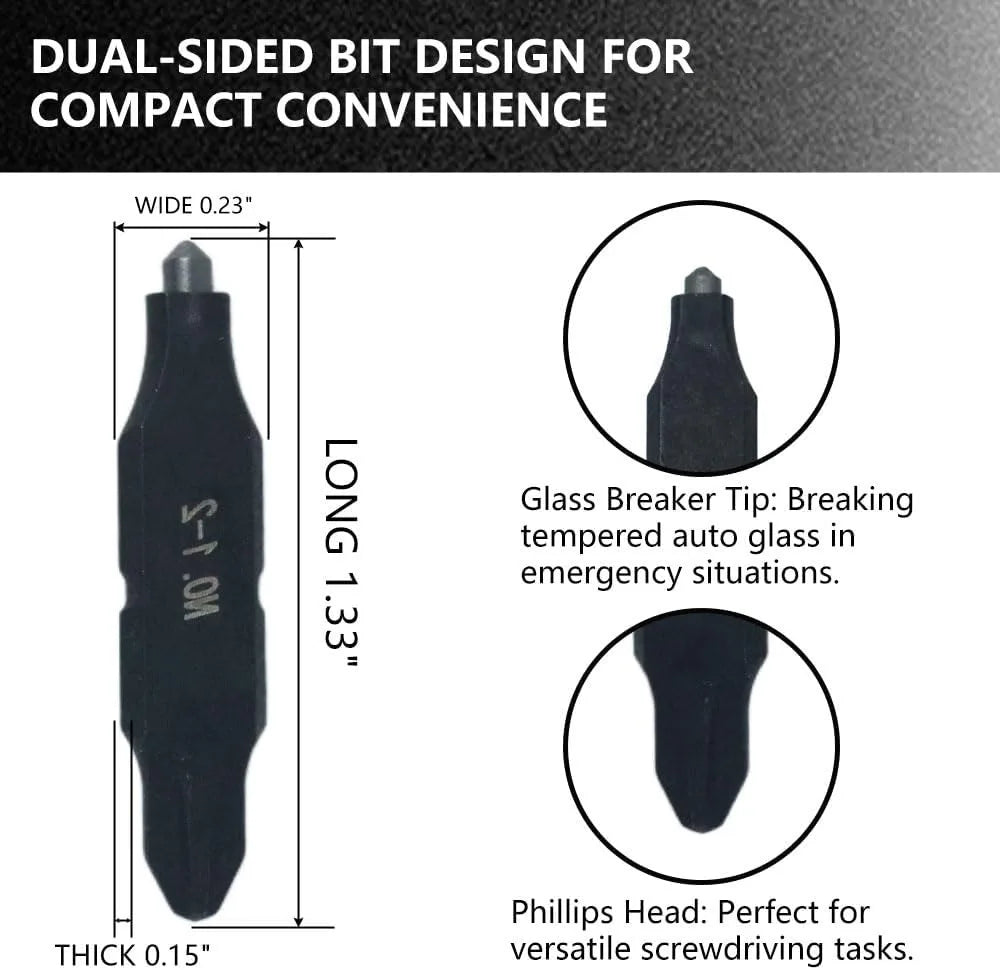 Glass Breaker Bit Set,Tungsten Carbide Window Breaking Tip + #1 & #2 Phillips，3 Pack