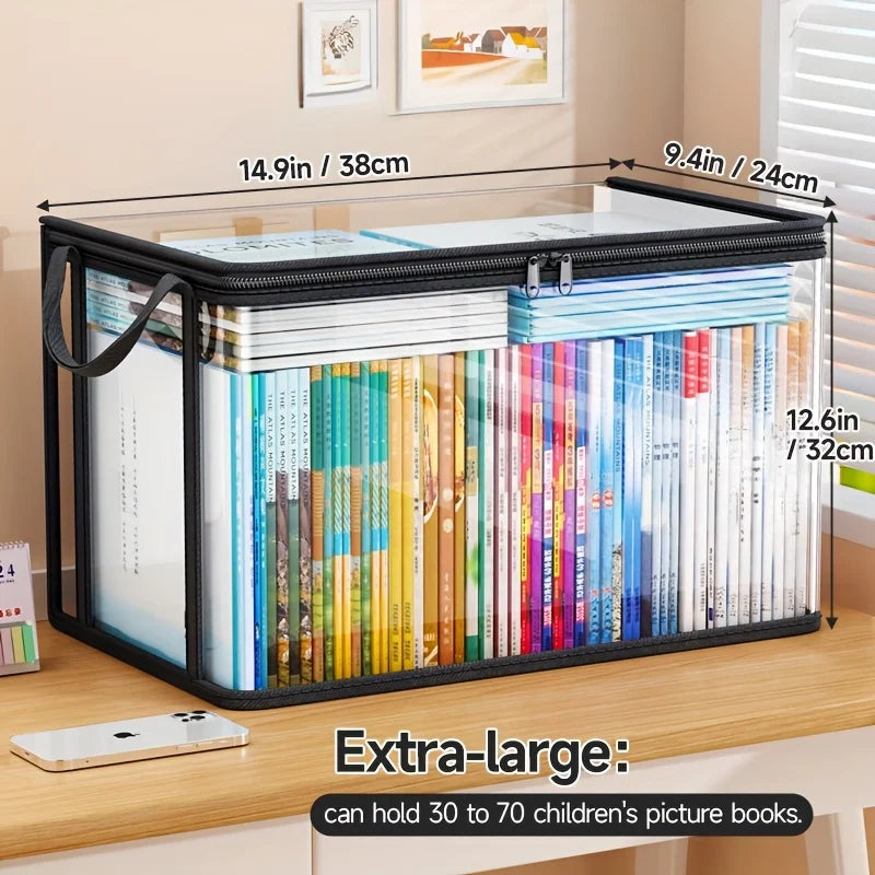 PVC Storage Bag with Flip Lid & Viewing Window - Durable Rectangular Organizer for Toys, Crafts, Books, School Supplies, Snacks