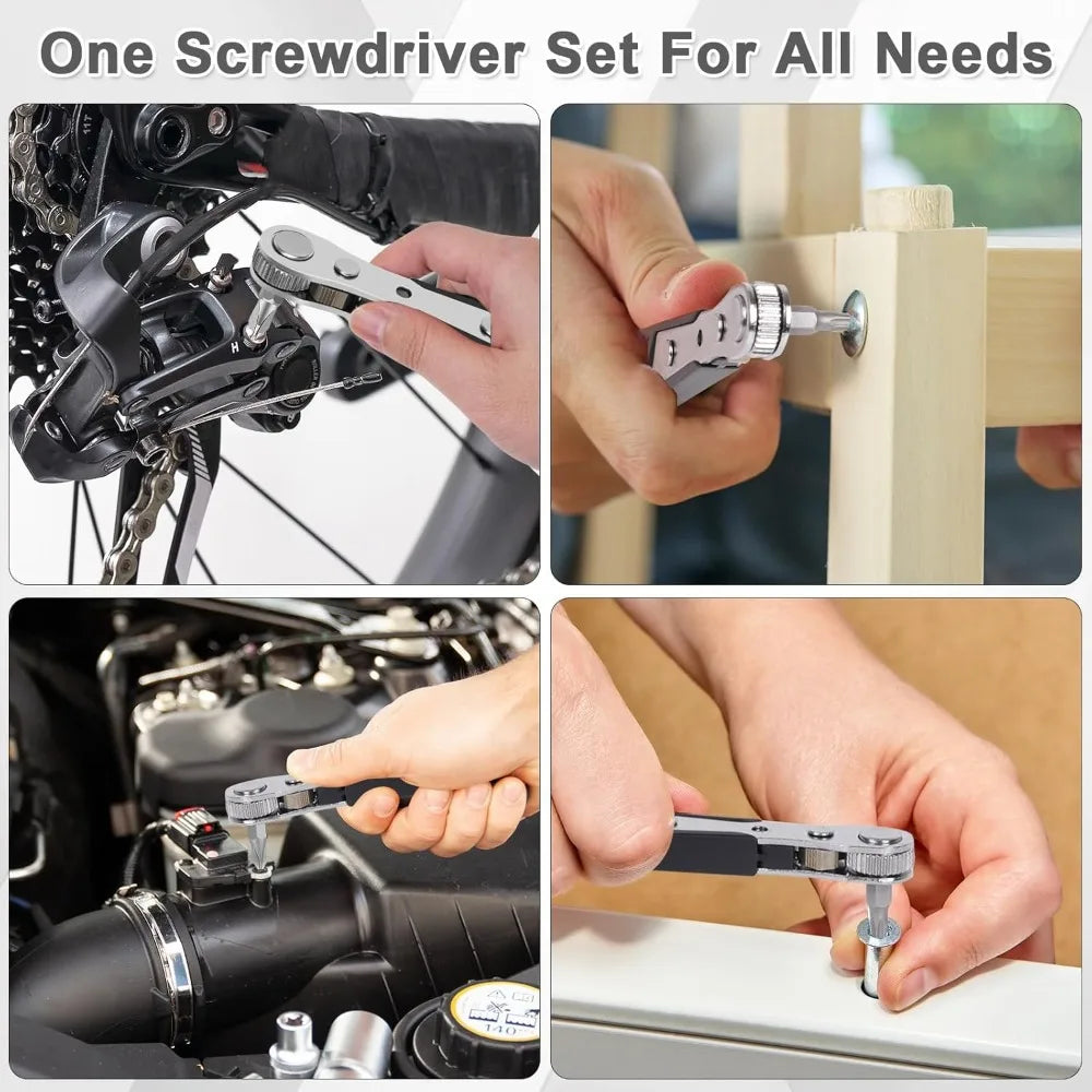 Degree Right Angle, Angled and Offset Screwdrivers for Tight Spaces. Practical, Multifunctional, Professional Mini Ratchet Set