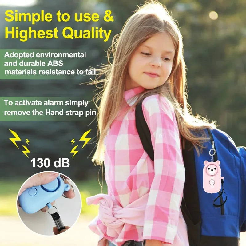 Bear Style Emergency Alarms,Security Alarm Keychain Protective Devices Personal Siren Ring with LED Light,130Db