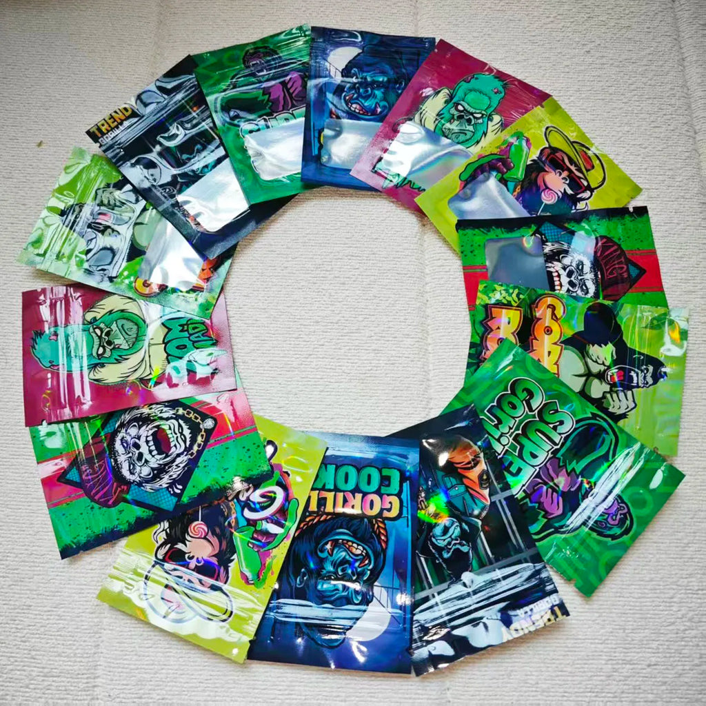 100Pcs 2.76*3.54inch New Pattern Resealable Zip Lock Mini Mylar Bag Candy Gummies Packaging Pouch Smell Proof Zipper Pouches