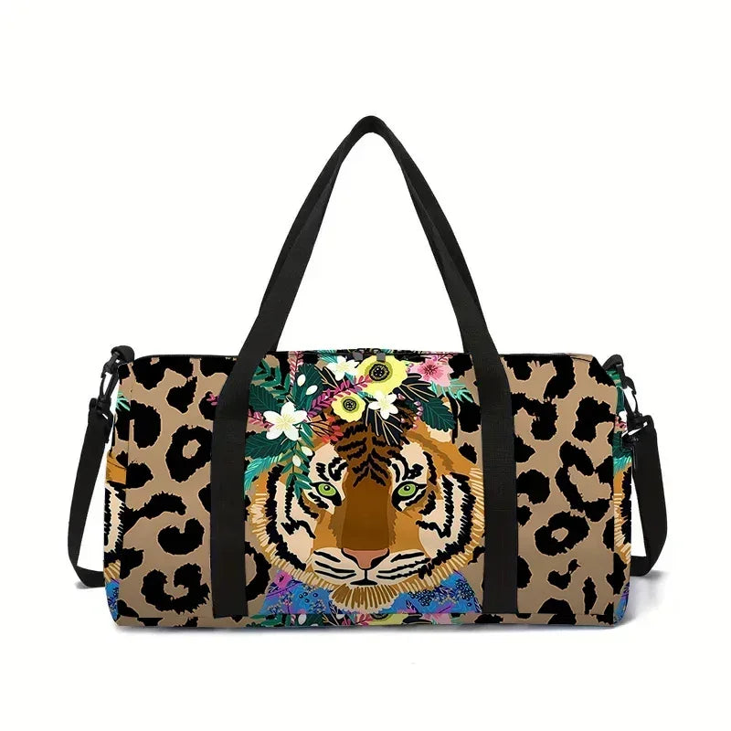Leopard Tiger Large Capacity Luggage Bag for Boy and Girls Best Gifts 2D Cartoon Travel Duffels Outdoor Fitness Bag for Children