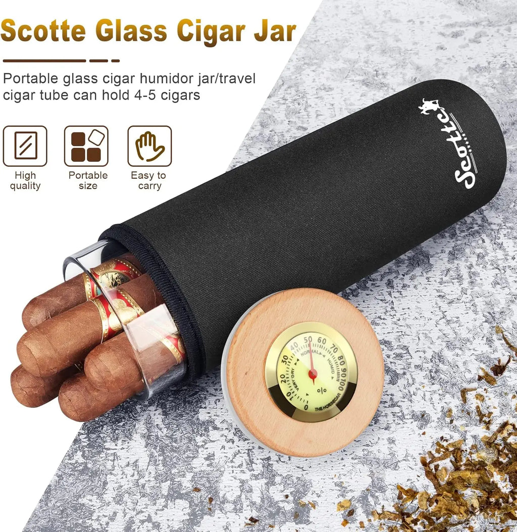 Cigar Case Humidor Gift Box Cigars Jar Humidifiers, Travel Cigar Tube for 4 to 5 Cigars