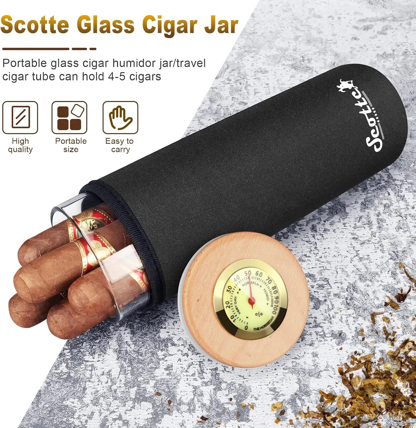 Cigar Case Humidor Gift Box Cigars Jar Humidifiers, Travel Cigar Tube for 4 to 5 Cigars