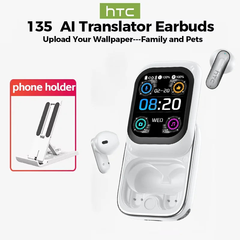 [HTC NE48]Side-Sliding Flip Bluetooth Earphones AI Translation Earbuds HD Touchscreen TWS in-Ear Wireless Headphones