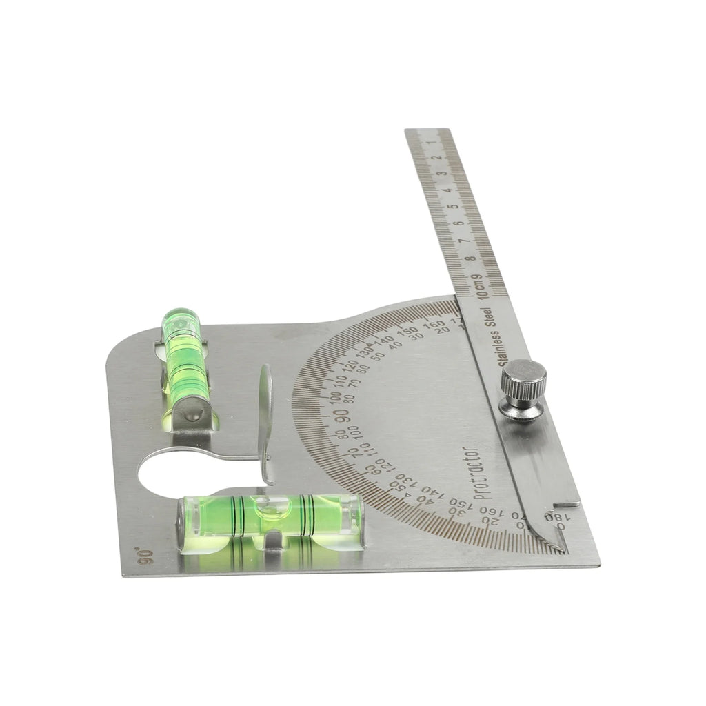 180 Degree Adjustable Stainless Steel Angle Ruler Measuring Tool with Level Protractor and Fixed Scale for Precision Tasks