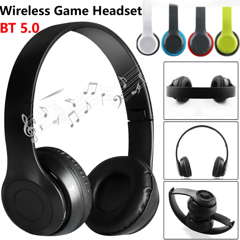 P47 Wireless Game Headset Noise Cancelling Sports BT5.0 Headphones Studio Pro Card Mp3 Player Support Hands-Free Built-in Mic