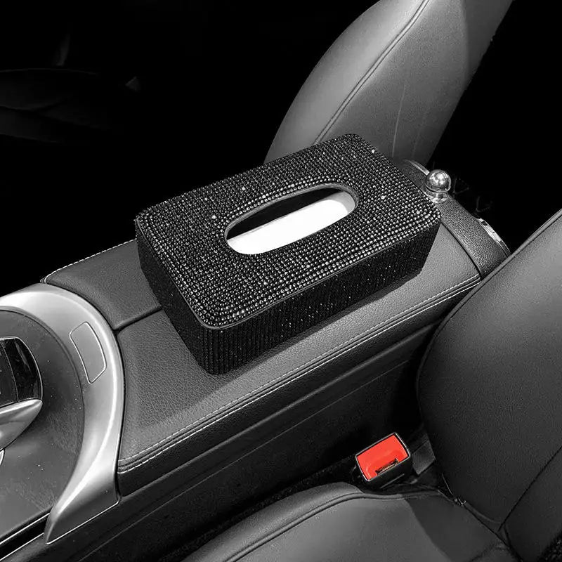 New Luxury Rhinestone Car Tissue Box Holder Block-type Tissue Box for Center Console Armrest Box Seat Back Bling Car Accessories