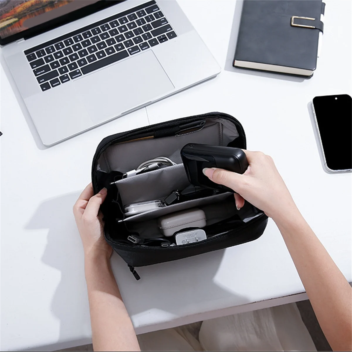 A45U Waterproof Tech Pouch Multi-Layer Organizer Case Portable Gadget Bag for Travel Data Cable and USB Charger Storage Grey