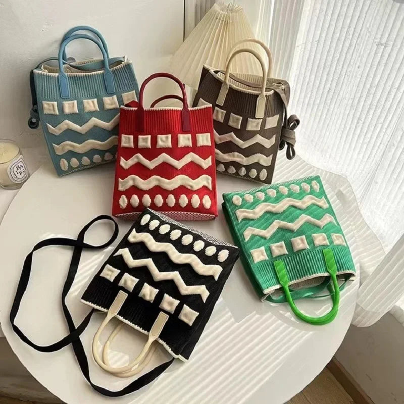 Fashion Contrasting Colors Handbag Knit Playful Lovely Bag Sweet Crossbody Bags for Women Wave Purses and Handbags