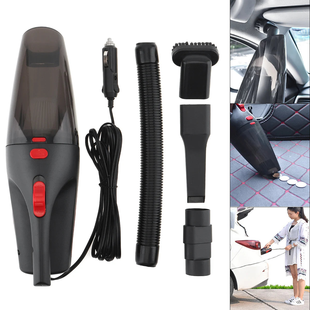 12V 5M 120W Car Vacuum Cleaner Wet Dry Portable Handheld Dual Use Mini Auto Vacuum Cleaner with Washable HEPA Filter LED Light