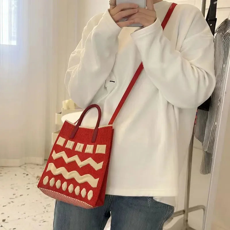 Fashion Contrasting Colors Handbag Knit Playful Lovely Bag Sweet Crossbody Bags for Women Wave Purses and Handbags