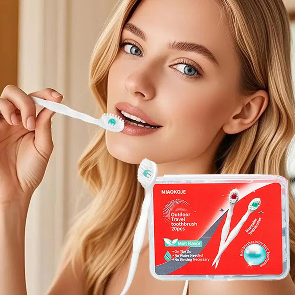 Disposable Toothbrush with Mint Liquid Beads Dual Function No Water Needed Soft Bristles 95cm Travel Size for Camping Business