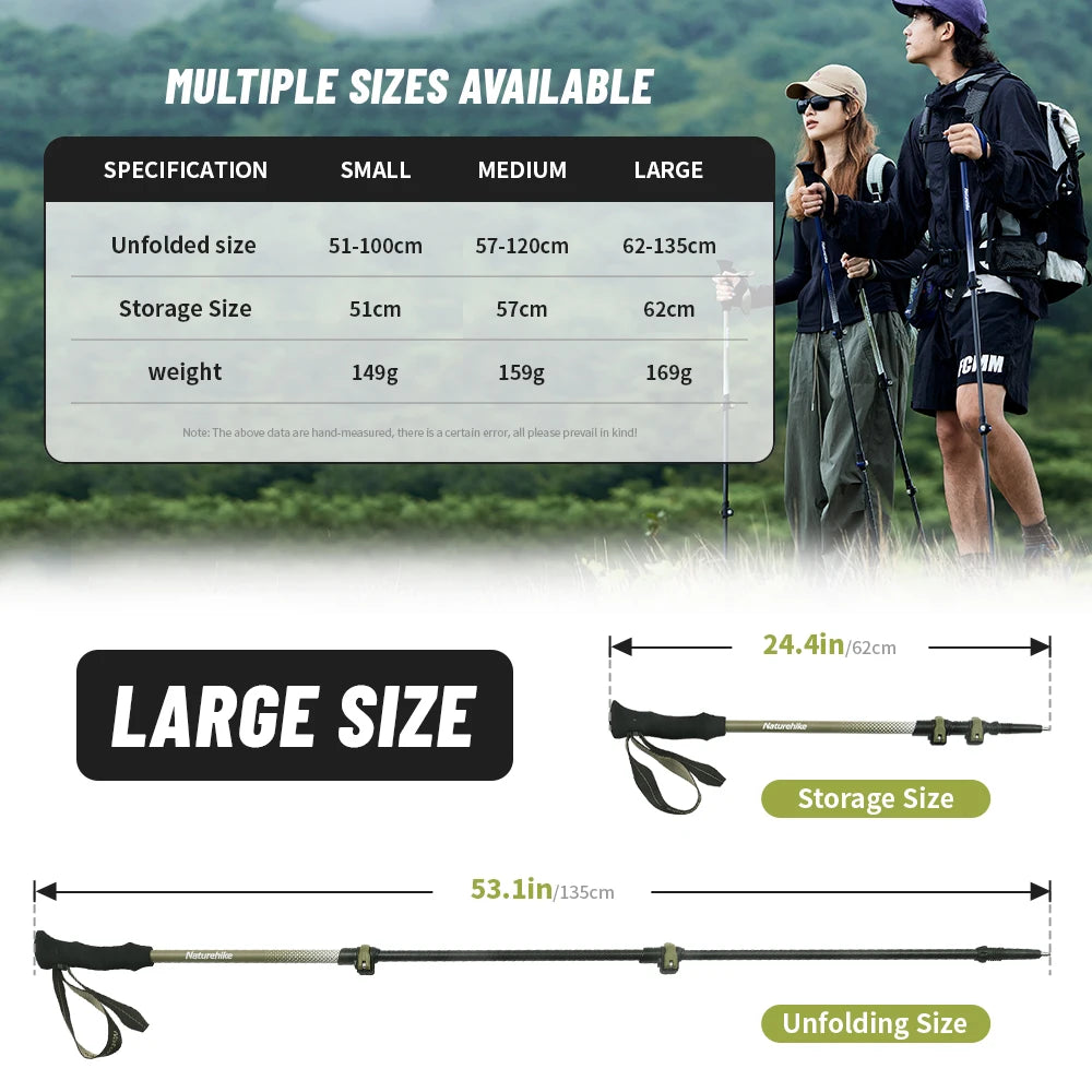 Naturehike 3-section Carbon Fiber Hiking Poles Ultralight Telescopic Trekking Poles Outdoor Hiking Camping Walking Stick