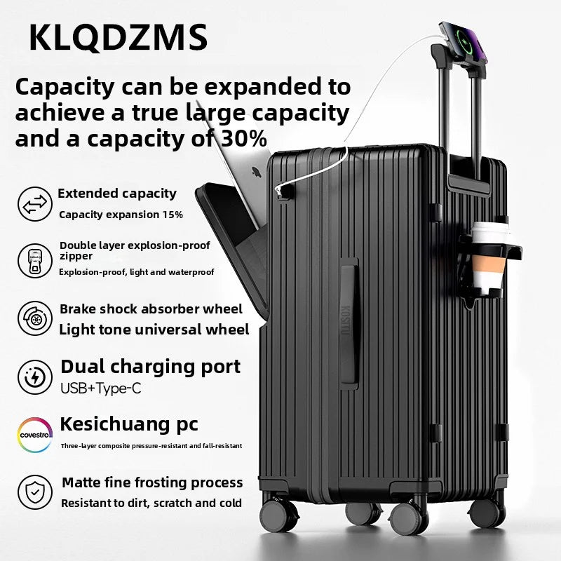KLQDZMS Luggage Front Opening Boarding Box Large Capacity Trolley Case 20"22"24"26"28"30 Inch Strong and Durable Suitcase