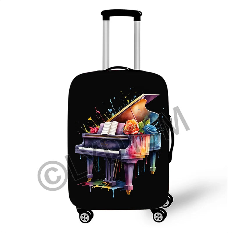 Musical Notes Luggage Cover Rock Guitar Piano Drum Graphic Suitcase Covers Elastic Trolley Case Protective Cover for Travel