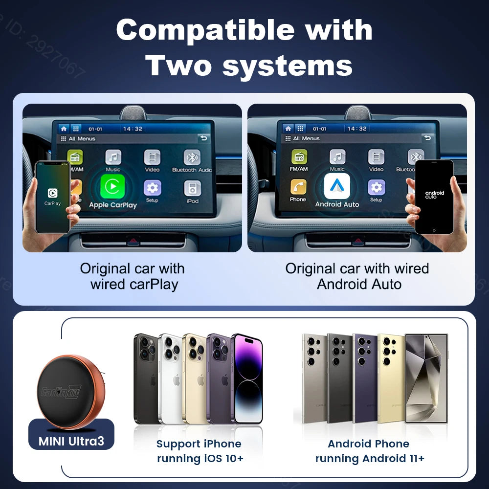 CarlinKit Mini Ultra 3 Wireless CarPlay Adapter Android Auto Box Wired To Wireless USB Plug & Play Bluetooth WiFi Seamless OTA