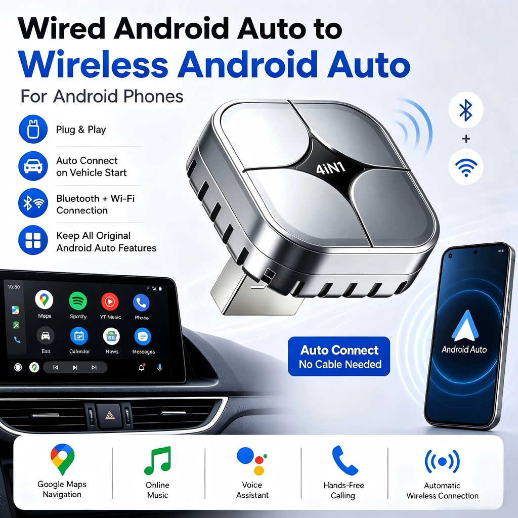 4 IN1 Car Wireless CarPlay Adapter Wired To Wireless Android Auto Dongle AirPlay Miracast Mirror Plug And Play Auto Connect