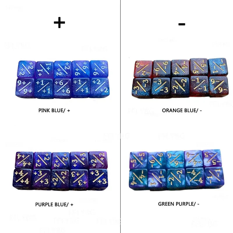 10Pcs D6 Dice 6 Side Counters +1/-1 Square Digital 16mm Cube for Funny Table Board Gaming Math Teaching Arithmetic Study