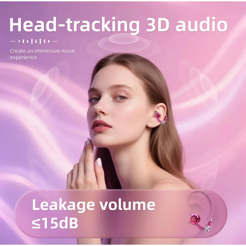 Open Ear Wireless Earphones With Mics Sports Ear Clip on Earbuds Touch Control LED Power Display Bluetooth 5.4 OWS Headphones